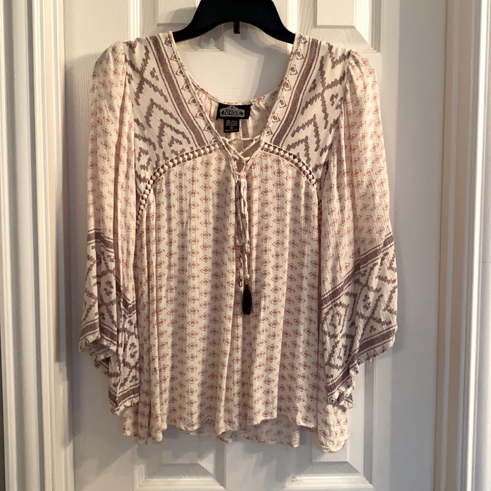 Boutique Lace up Bell Sleeve Top